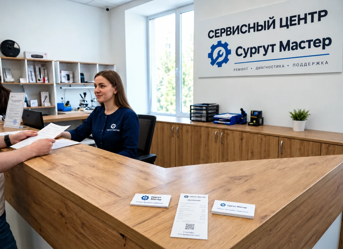 Девушка у стойки сервисного центра