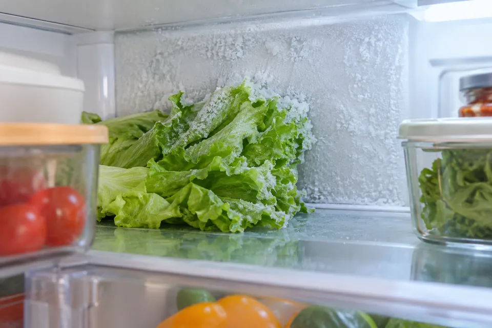 Подмёрзшие продукты в холодильном отделении