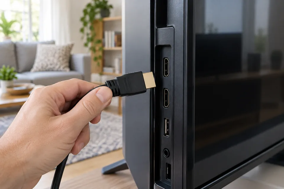 Кабель HDMI возле разъёма телевизора
